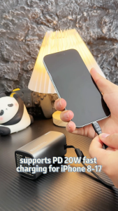 LYNXZ 3C Certified Mini Capsule-Shaped Power Bank Built-In Cable for Apple Android Samsung XIAOMI 22.5W Fast Charging 20000mAh/10000mAh/5000mAh Capacity Wireless External Battery
