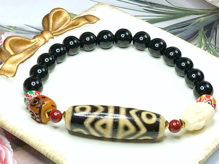 Tibetan Dzi Beads Tiger Tooth Six Eyes Dzi Bead Bracelet 藏传老矿