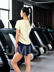 UMISO Womens Sports Shirt Breathable Loose Mesh Back Yoga Short Sleeve Fashion Slim Plain Fitness Summer Sports Top