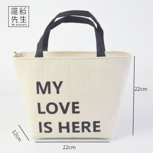Nordic Cotton Linen Aluminum Foil Handheld Insulated Lunch Bag Fresh Style JOJOS L. PD. Grocery Bag for Outdoor Use