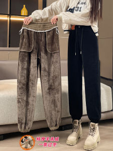 Extra Thick Lamb Velvet Sports Pants Women Winter Fleece Lined Casual Sweatpants High Waist Long Pants Harlan Style Commute Style