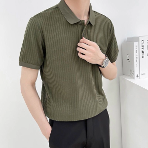 GentWear Korean Striped Texture Short Sleeve Polo Shirt For Men