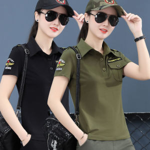 Embroidered Camouflage Short Sleeve T-shirt for Women Summer 2024 New Style Casual Half Sleeve Work Clothing Pure Cotton