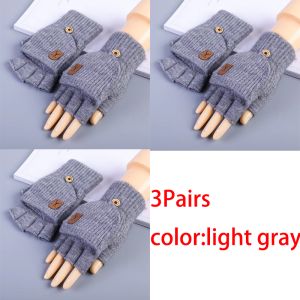 WRELS | 1/2/3Pairs Winter Fingerless Flap Gloves Thicken Touch Screen Knitted Warm Mittens Men Women Cycling Hiking Writing Gloves