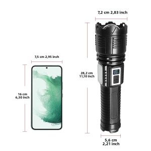 Đèn Pin Năng Lượng Mặt Trời LED Mạnh Mẽ 9500000LM Có Thể Sạc Lại Công Suất Cao Tầm Xa 4500M Dùng Cho Cắm Trại Câu Cá - Đèn Pin Chiến Thuật Chống Nước Với Màn Hình OLED
