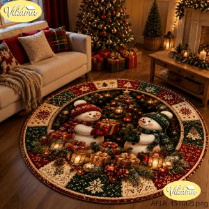 VIKAMA Circular Christmas Rug Visual Effect Carpet Party Floor Mat for Festive Events Washable Living Room Holiday Home Decor