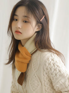 Korean Style Small Knitted Scarf Womens Neck Protection Warmth Decoration Short Neck Warmer Versatile Color Block Student Youth