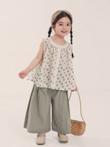 Summer Thin Sleeveless Doll Shirt Childrens Korean Style Cotton Pure Fabric round Neck Basic Packaging Girls Clothing