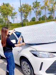 Upgraded Thicken💥Car Cover Windshield Thickened UV With 9 Large Magnets Car Sunshade Wat suitable for 100% of cars or suv half cover protector waterproof dust-proof glass cover car window cover universal front side foldable outside curtain for sedan