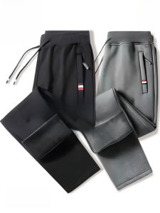 กางเกงกีฬาผ้าฝ้ายหนาสำหรับผู้ชาย กางเกงขายาวทรงตรง เอวสูง ทรงหลวม กางเกงขายาวลำลอง ทรงหลวม ฤดูใบไม้ร่วง/ฤดูหนาว