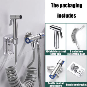Personal Care Hand Held Spray Portable Bidet Toilet Sprayer Dual Control Angle Valve Stainless Steel Bathroom Accessories Bidets