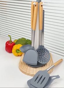 Kitchen Utensils 8 Piece Set for Young Family - Silicone Cooking Utensils Set - Kitchen Accessories for Nonstick Cookware