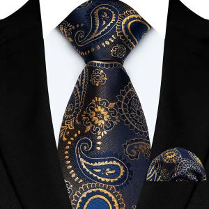 Men Tie Orange Brown Floral Luxury Silk Polyester Wedding Prom 8cm Necktie Set Pocket Square Gift for Husband Men Accessories