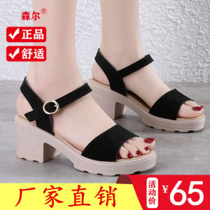 Fashionable Thick-Soled Womens Sandals with Casual One-Word Buckle Design Waterproof Platform True Leather Muffin Heel Shoes