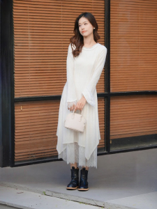 LIANGSANSHI | Đầm Dài Tay Elegance Trắng