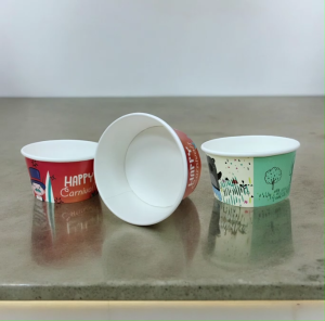 ถ้วยไอศกรีม ถ้วยกระดาษ 260 cc.ปาก 95 มีลายคละแบบ ถ้วยไอติม ทรงเตี้ย (50ใบ/แพ็ค)