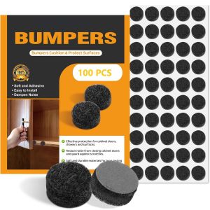 "1 sheet 100pcs Self-Adhesive Felt Cabinet Door Bumpers - Protects Cabinets from Damage - Small Brown Pads 3/8"" Diameter 5mm