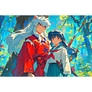 Bandai | Bộ Tranh Kim Cương Tự Làm Inuyasha & Kagome Cảnh Nhân Vật Anime Đầy Màu Sắc Diện Tích Dán Đầy Đủ Trang Trí Tường Phòng Khách