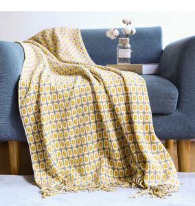 Mustard Yellow Nordic Knitted Throw Blanket Sofa Shawl Soft Blanket with Tassels Scarf Cozy Nap Blankets Chunky Bedspread Cover