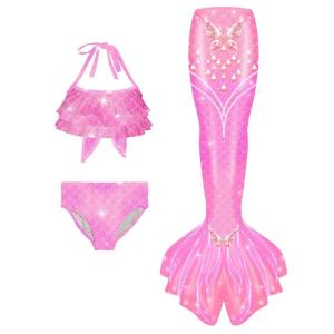 Girls Mermaid Tail Swimsuit Bikini Performance Swimming Costume Separate Swimwear Princess Skirt for Medium to Large Children