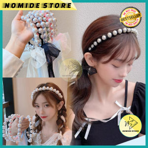 Bando Korea Wanita Dewasa Aksen Mutiara Pita Kain Melilit Kepang Aksesoris Bandana Mewah AK217