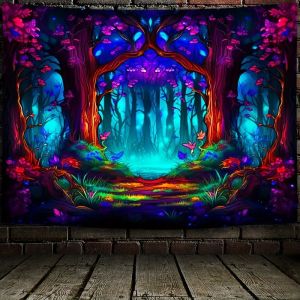 VIKAMA Fantasy Forest Fluorescent Tapestry Bedroom Dormitory Esports Room Wall Hanging Glow in Dark Wall Decor