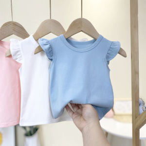 เสื้อยืดผ้าฝ้ายแฟชั่นสําหรับเด็กผู้หญิงทารกฤดูร้อนบางไม่มีแขนเสื้อชุดชั้นในสําหรับเด็กวัยหัดเดินถึง 2 ปี