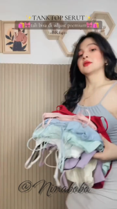 Ninabobo BR241 Tanktop Bra Tali Spaghetti Model Samping Kerut Strap Wanita Panjang Polos