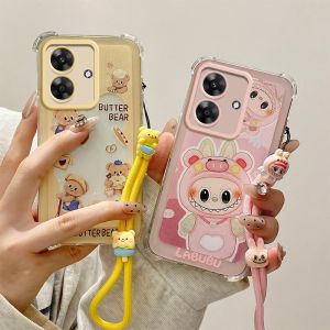 Phone Case Realme Note 60x Note 60 Note 50 C51 C53 NFC Cute Painted Cartoon Casing with Dolls Lanyard Four Corner Shock-absorbing Lens Protection Silicone Soft Back Cover