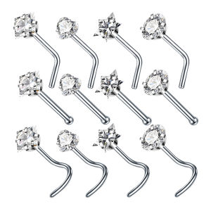 ต่างหูเจาะจมูกแบบเกลียว 1 ชิ้น 20G ประดับเพชร CZ สีทอง สีเงิน ทำจากสแตนเลส สำหรับผู้หญิงและเด็กผู้หญิง เครื่องประดับเจาะร่างกาย