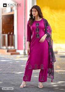 Reyon embroidery work kurti and Pant with organza Duppatta