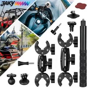 Dual‑Head Super Clamp Motorcycle Mount Selfie Stick Kit for Insta360 X5 X4 X3 X2 GoPro DJI Action Sports Camera Riding Bracket