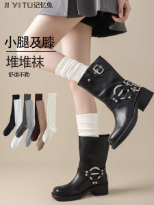 White Mid-Calf Womens Socks Spring Autumn Style Grey Over-The-Knee Boot Socks Cotton Comfortable Breathable Leg Shaping Socks