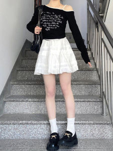 Pure Desire White Cake Half Skirt Womens plus Size Ballet Style High Waist Slimming Pleated A-Line Short Skirt