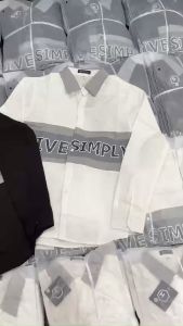 Áo Sơ Mi Tay Dài Phối Viền 2 Màu In Chữ LIVESYMPY Phong Cách Mới
