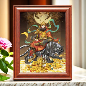 New High Definition Zhao Gongming Wealth God Statue Decorative Painting Tabletop Altar Ornament Retro Style Home Decor Item