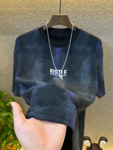 Summer New Mens Short Sleeve T-Shirt Tie Dye Design round Neck Half Sleeve Lightweight Versatile Cotton Sweatshirt Fashionable