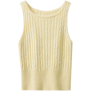 SOLWEIGE | Áo len dệt kim không tay mỏng mùa hè thiết kế đơn giản che bắp chân cho nữ Áo vest ngắn thẳng bằng polyester