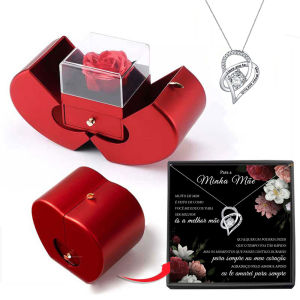 Everlasting Rose Heart Pendant Necklace Romantic Floral Jewelry Decoration for Your Beauty Creative Holiday Birthday Gift Box