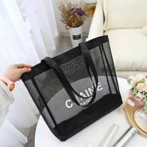 กระเป๋าใส่ของแบบโปร่งสไตล์เกาหลีสำหรับผู้หญิง กระเป๋าใส่ของผ้าตาข่าย เที่ยวชายหาด ฟิตเนส กระเป๋าใส่ของแบบมีฮาร์ดแวร์สไตล์เกาหลี