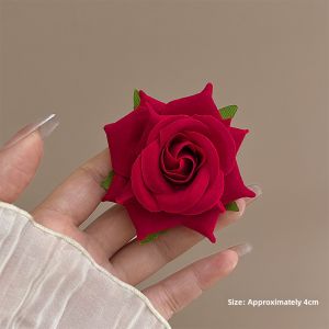 Red Rose Flower Hair Clip Womens Side Bangs Duckbill Clip Dual Use Elegant Hair Accessories Korean Style Fashion Jewelry