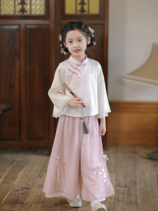 New 2025 Chinese Style Daily Wear Girls Childrens Traditional Costume Set Spring Autumn Seasonal Fashionable Polyester Fabric