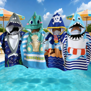 Cartoon Animal Pirate Kids Hooded Towel Poncho - Soft Absorbent Quick Dry Fabric Machine Washable Ideal for Beach Swim Pool