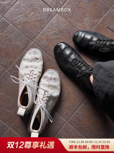 Dreambox Amber Glow Martin Boots 2025 Autumn New Fashionable Womens Short Boots British Style round Toe Leather Upgraded