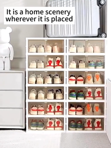 Foldable Shoe Cabinet Multi-Layer Shoe Rack Dust-Proof Stackable Magnetic Shoe Rack Shoes Storage Box Rak kasut Bertutup