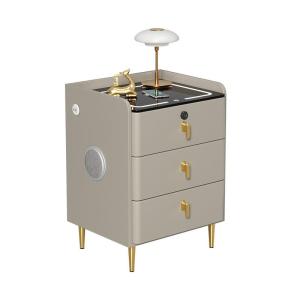 Smart Nightstand Luxury Sensation Solid Wood Home Bedroom Multi-Function Wireless Charging Bedside Cabinet Three Doors