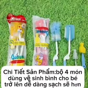Bộ cọ rửa bình  sữabình nước 4 chi tiết xoay 360 độ chính hãng đồ dùng cho bé
