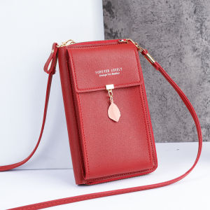 Fashionable Korean Style Zipper Mobile Phone Bag Single Shoulder Crossbody Bag for Students Compact Wallet PU Material