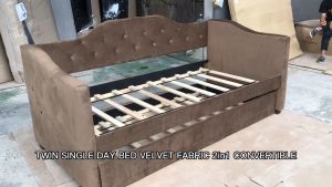 BETTY FURNITURE Twin Single Day Bed Velvet Fabric Bedframe 2 in 1 Convertible