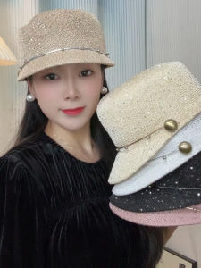 2024 New Sequin Retro Equestrian Hat: Women's Summer Fashion Elegance Breathable Sun Protection Hat British Retro Peaked Cap